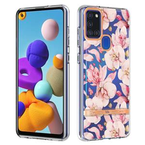 huismerk Voor Samsung Galaxy A21S Bloemen en planten Serie IMD TPU-telefooncase (Pink Gardenia)