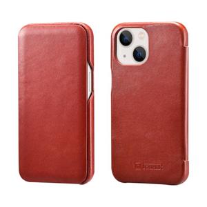 Icarer First Layer Cowhide Horizontale Flip Phone Case voor iPhone 13