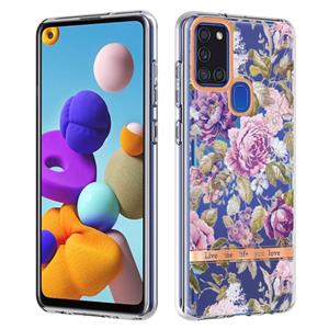 huismerk Voor Samsung Galaxy A21S bloemen en planten serie IMD TPU telefoonhoes (paarse pioen)