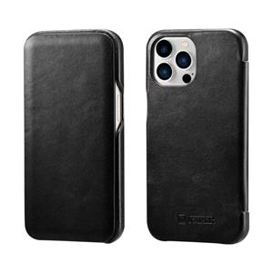 Icarer First Layer Cowhide Horizontale Flip Phone Case voor iPhone 13 Pro (Black)