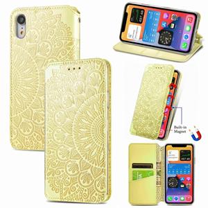 huismerk Blooming Mandala Embossed Pattern Magnetic Horizontal Flip Leather Case with Holder & Card Slots & Wallet For iPhone XR(Yellow)