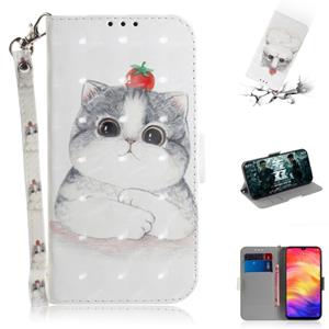 huismerk 3D gekleurde tekening horizontale Flip lederen draagtas met houder & kaartsleuven & portemonnee voor Redmi Note 7 (cute cat)