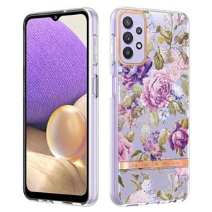 huismerk Voor Samsung Galaxy A32 5G Bloemen en Planten Serie IMD TPU Telefoonhoes (Purple Peony)