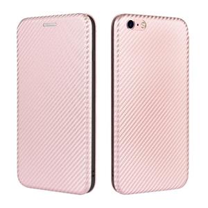 huismerk Voor iPhone 6 / 6s Carbon Fiber Texture Magnetic Horizontal Flip TPU + PC + PU Lederen case met kaartsleuf (Roze)