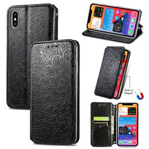 huismerk Blooming Mandala Embossed Pattern Magnetic Horizontal Flip Leather Case with Holder & Card Slots & Wallet For iPhone XS Max(Black)