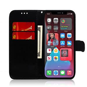 huismerk Geïmiteerde spiegeloppervlak Horizontale flip lederen tas met houder & kaart slots & portemonnee & lanyard voor iphone 13