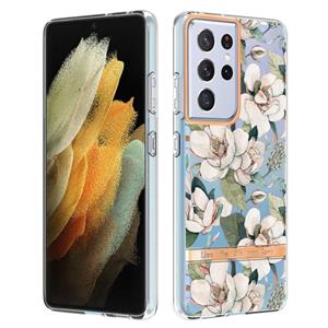 huismerk Voor Samsung Galaxy S21 Ultra 5G Bloemen en planten Serie IMD TPU-telefooncase (Green Gardenia)