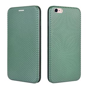 huismerk Voor iPhone 6 / 6s Carbon Fiber Texture Magnetic Horizontal Flip TPU + PC + PU Lederen case met kaartsleuf(groen)