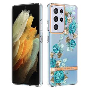 huismerk Voor Samsung Galaxy S21 Ultra 5G Bloemen en planten Serie IMD TPU-telefooncase (Blue Rose)