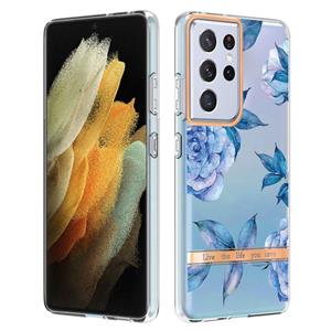 huismerk Voor Samsung Galaxy S21 Ultra 5G Bloemen en Planten Serie IMD TPU Telefoonhoes (Orchidee Peony)