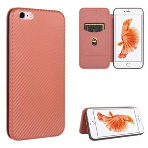 huismerk Voor iPhone 6 / 6s Carbon Fiber Texture Magnetic Horizontal Flip TPU + PC + PU Leather Case met kaartsleuf (Bruin)