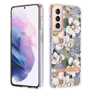 huismerk Voor Samsung Galaxy S21 + 5G Bloemen en planten Serie IMD TPU Telefoonhoes (Green Gardenia)