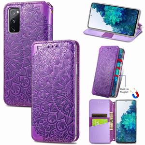 huismerk Blooming Mandala Embossed Pattern Magnetic Horizontal Flip Leather Case with Holder & Card Slots & Wallet For Samsung Galaxy S20 FE(Purple)