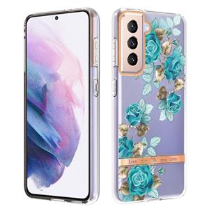 huismerk Voor Samsung Galaxy S21 + 5G Bloemen en planten Serie IMD TPU Telefoonhoes (Blue Rose)