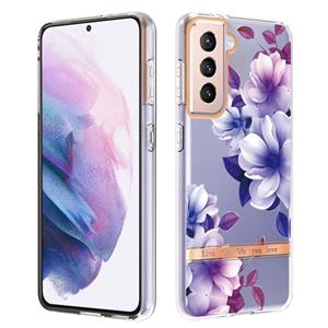 huismerk Voor Samsung Galaxy S21 + 5G Bloemen en planten Serie IMD TPU-telefooncase (Paars Begonia)