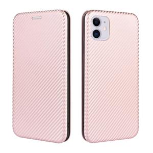 huismerk Voor iPhone 12 Carbon Fiber Texture Magnetic Horizontal Flip TPU + PC + PU Lederen hoes met kaartsleuf(Roze)