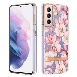 huismerk Voor Samsung Galaxy S21 + 5G Bloemen en planten Serie IMD TPU Telefoonhoes (Pink Gardenia)