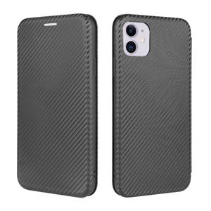 huismerk Voor iPhone 12 Carbon Fiber Texture Magnetic Horizontal Flip TPU + PC + PU Leather Case met kaartsleuf(Zwart)