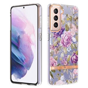 huismerk Voor Samsung Galaxy S21 + 5G Bloemen en planten Serie IMD TPU Telefoonhoes (Purple Peony)