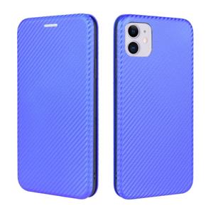 huismerk Voor iPhone 12 Carbon Fiber Texture Magnetic Horizontal Flip TPU + PC + PU Leather Case met kaartsleuf(Blauw)