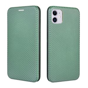 huismerk Voor iPhone 12 Carbon Fiber Texture Magnetic Horizontal Flip TPU + PC + PU Lederen hoes met kaartsleuf(groen)