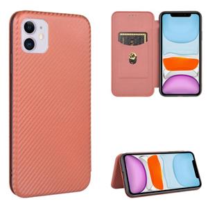 huismerk Voor iPhone 12 mini Carbon Fiber Texture Magnetic Horizontal Flip TPU + PC + PU Leather Case met kaartsleuf(Bruin)