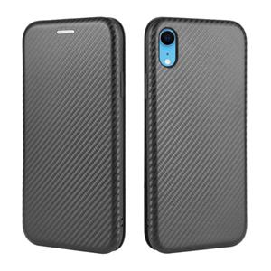 huismerk Voor iPhone XR Carbon Fiber Texture Magnetic Horizontal Flip TPU + PC + PU Leather Case met kaartsleuf(Zwart)