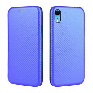 huismerk Voor iPhone XR Carbon Fiber Texture Magnetic Horizontal Flip TPU + PC + PU Leather Case met kaartsleuf(Blauw)