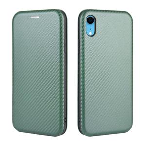 huismerk Voor iPhone XR Carbon Fiber Texture Magnetic Horizontal Flip TPU + PC + PU Leather Case met kaartsleuf(groen)