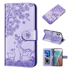 huismerk Sika Deer Embossing Patroon Horizontale Flip PU Lederen Case met Houder & Card Slot & Portemonnee & Fotolijst voor iPhone 13 Pro Max (Paars)