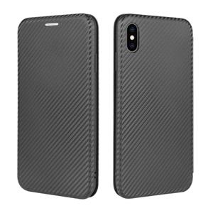 huismerk Voor iPhone XS Max Carbon Fiber Textuur Magnetische horizontale flip TPU + PC + PU lederen hoes met kaartsleuf(Zwart)