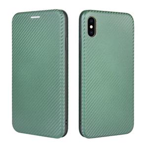 huismerk Voor iPhone XS Max Carbon Fiber Textuur Magnetische horizontale flip TPU + PC + PU lederen hoes met kaartsleuf(groen)