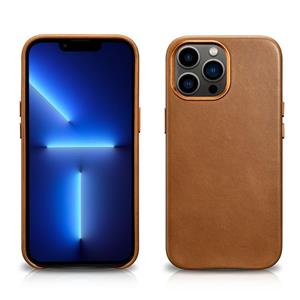 Icarer Oil Wax Texture Magsafe Magnetische Drie-Coverage Cowhide Telefoon Case voor iPhone 13 Pro (Brown)