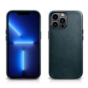 Icarer Oil Wax Texture Magsafe Magnetische Drie-Coverage Cowhide Telefoon Case voor iPhone 13 Pro (Blauw)