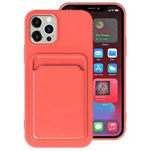 huismerk TPU + Flanel voering schokbestendig hoesje met kaartsleuven voor iPhone 12 Mini (oranje roze)