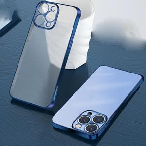 huismerk Wing Plating Series Semi-transparant Frosted Phone Case voor iPhone 13 Pro (Navy Blue)