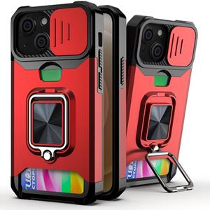 huismerk Glijdende Camera Cover Design PC + TPU Shockproof Case met ringhouder & kaartsleuf voor iPhone 13 Mini