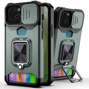 huismerk Schuifcamera Cover Design PC + TPU Schokbestendig geval met ringhouder & kaartsleuf voor iPhone 13 Mini