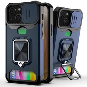 huismerk Glijdende Camera Cover Design PC + TPU Shockproof Case met ringhouder & kaartsleuf voor iPhone 13 Mini