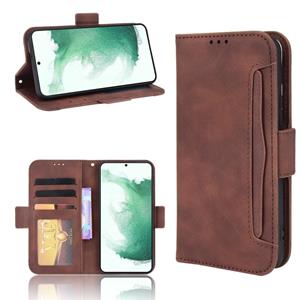 huismerk Voor Samsung Galaxy S22 + 5G Skin Feel Calf Pattern Leather Telefoon Case (Brown)