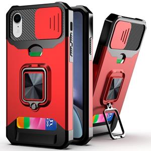 huismerk Glijdende Camera Cover Design PC + TPU Shockproof Case met Ring Holder & Card Slot voor iPhone XR