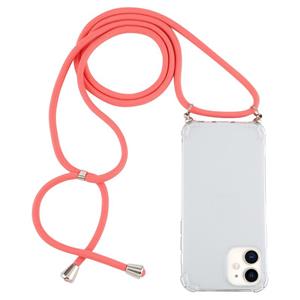 huismerk Voor iPhone 12 mini Schokbestendige transparante TPU-hoes met Lanyard(Rood)