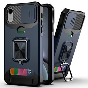 huismerk Glijdende Camera Cover Design PC + TPU Shockproof Case met Ring Holder & Card Slot voor iPhone XR