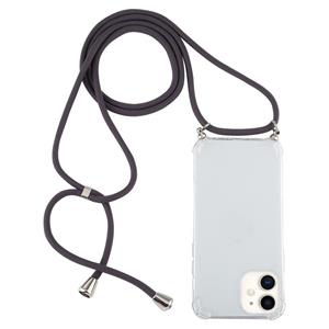 huismerk Voor iPhone 12 mini Vierhoek schokbestendige transparante TPU-hoes met Lanyard(Donkergrijs)