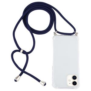 huismerk Voor iPhone 12 mini Vierhoek schokbestendige transparante TPU-hoes met Lanyard(Donkerblauw)