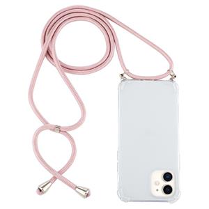 huismerk Voor iPhone 12 mini Vierhoek schokbestendige transparante TPU-hoes met Lanyard(Pink)