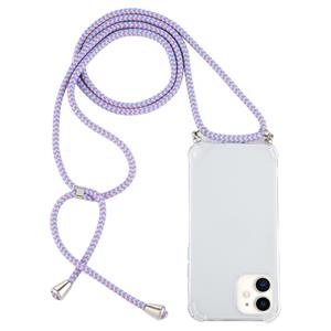 huismerk Voor iPhone 12 mini Schokbestendige transparante TPU-hoes met Lanyard (Paars blauw geel)