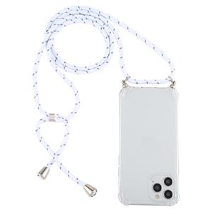 huismerk Voor iPhone 12 mini Vierhoek schokbestendige transparante TPU-hoes met Lanyard(Wit grijs)