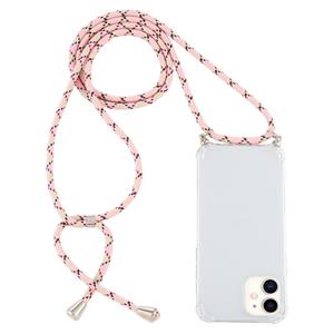 huismerk Voor iPhone 12 mini Schokbestendige transparante TPU-hoes met Lanyard(Roze Geel)