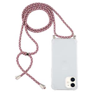 huismerk Voor iPhone 12 mini Schokbestendige transparante TPU-hoes met Lanyard(Paars Rood)